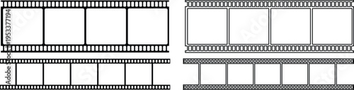 Grunge film strip icon set with vintage texture, distressed cinema frame collection, retro movie reel design group, old photography strip , analog media element for creative projects.