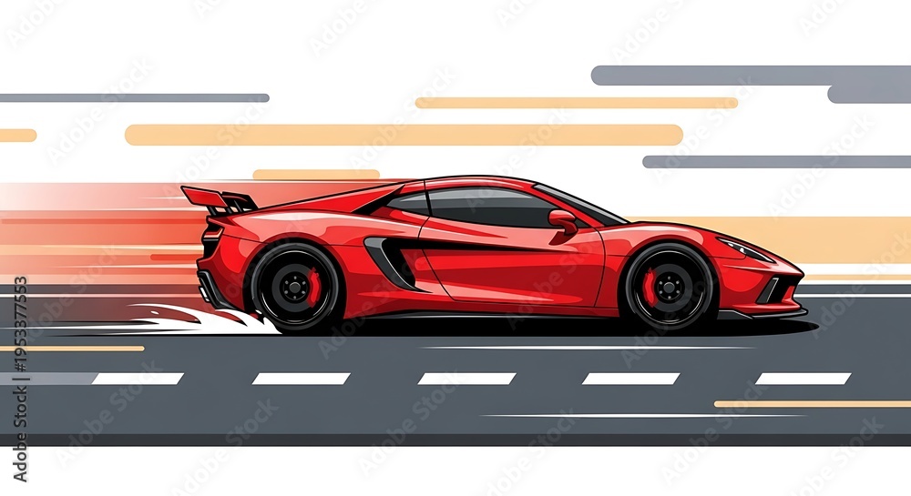 Obraz premium Red Sports Car Speeding on the Road Illustration.