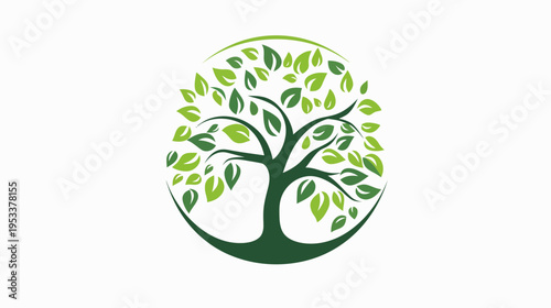 Green tree illustration within a circle on a white background nature concept