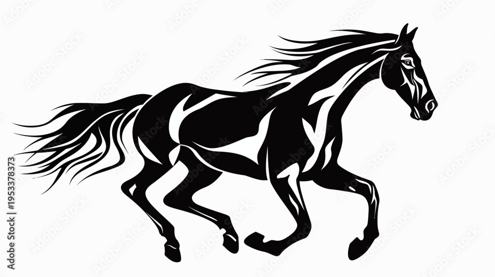 Obraz premium Dynamic silhouette of a rearing horse on white background vector illustration