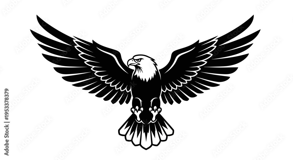 Fototapeta premium Bold eagle illustration with wings outspread on white background