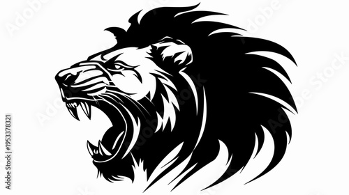 Roaring lion head vector illustration in black and white isolated design