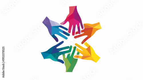 Geometric hand shapes forming a star symbol for unity and collaboration