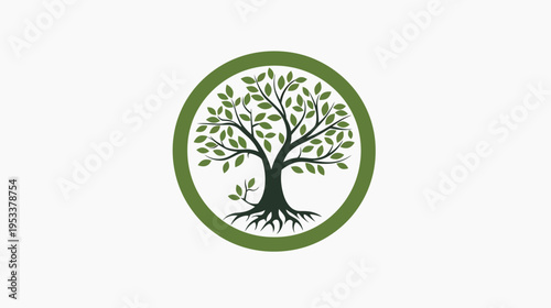 Tree icon in green circle on white background for business and design