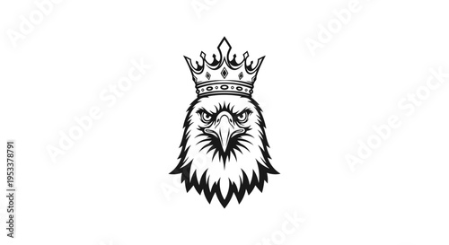 Eagle head wearing a crown graphic illustration on white background