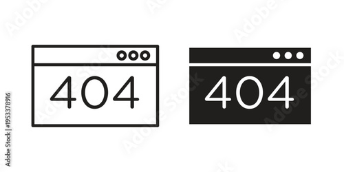 404 Error icon symbols, Solid black and editable stroke icons