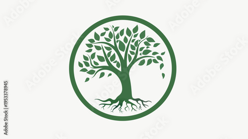 Green tree illustration within a circle on a white background nature concept