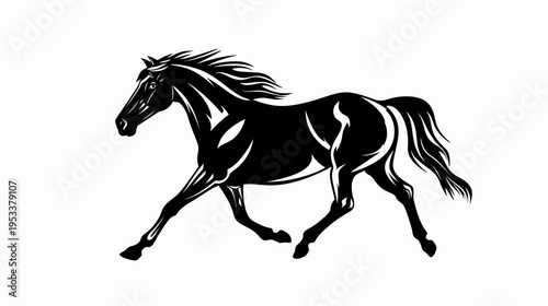 Black running horse silhouette isolated on white background vector illustration