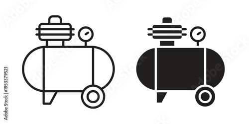 Air compressor icon symbols, Solid black and editable stroke icons