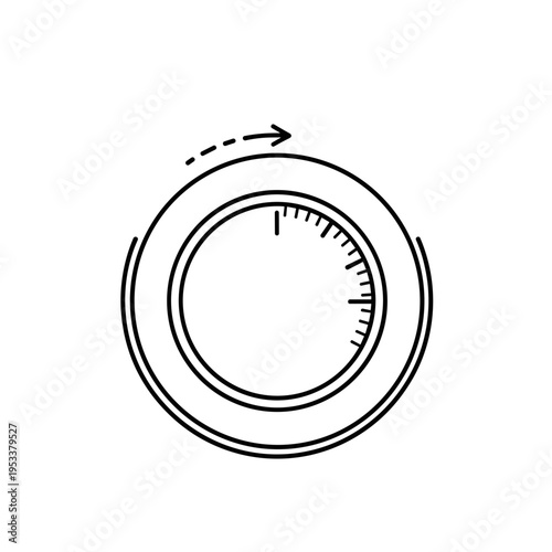 Minimalist illustration of a timer knob with arrow, isolated on white background, showcasing a simple and clean design