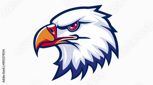 Close up illustration of an eagle head in profile against a white background