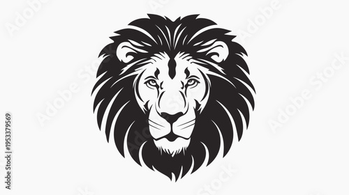 Bold black and white lion head illustration for design concepts