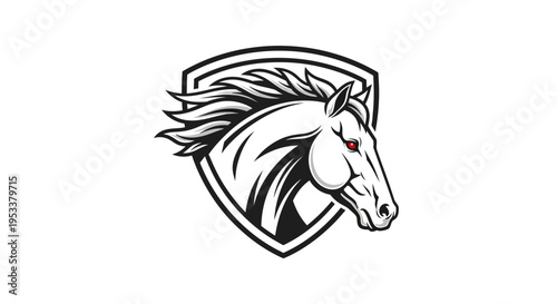 Stylized horse head in shield emblem for logos and graphic design projects