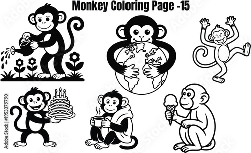 Monkey for coloring book monkeys cartoon black and white
