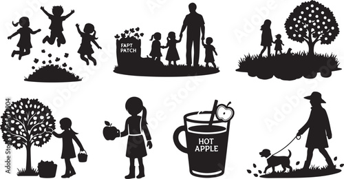 Four seasonal scenes of people enjoying outdoor activities in nature winter snow