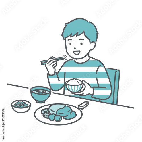 バランスの良い食事をとる男の子（子供）のイラスト