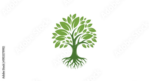 Green tree illustration on white background for sustainable concepts
