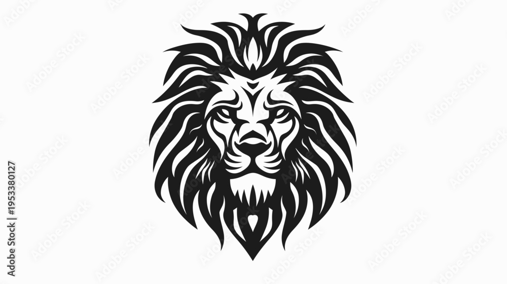 Fototapeta premium Bold lion head illustration powerful animal emblem in black and white