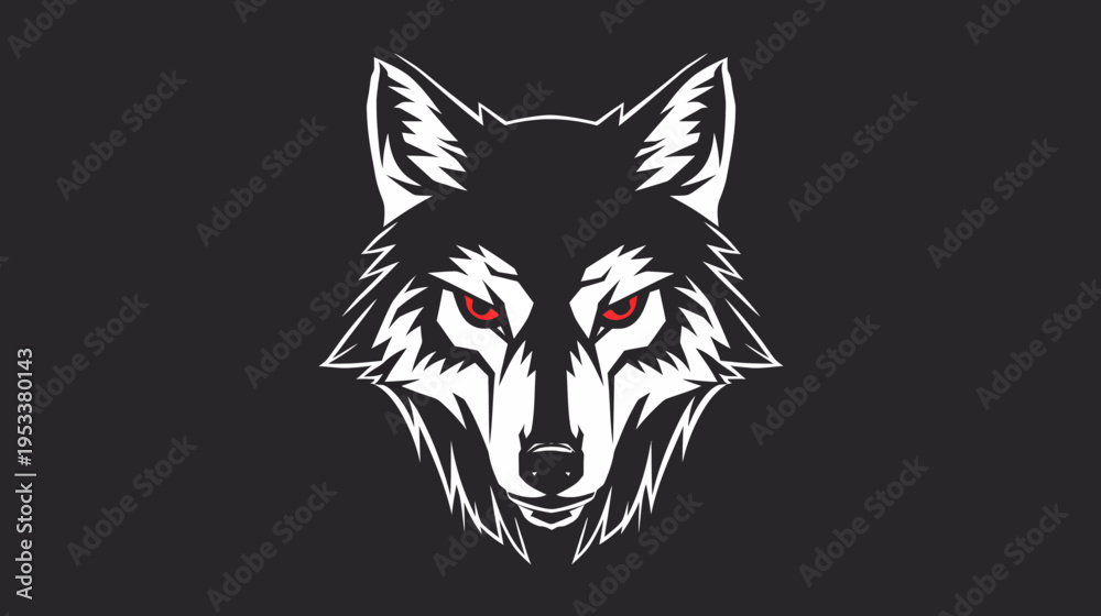 Fototapeta premium Bold wolf head illustration on black background for design projects