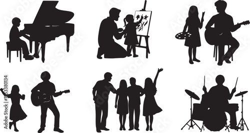 Silhouettes of diverse people in various social and activities diversity social interaction