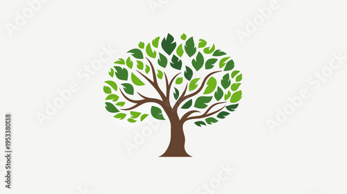 Stylized tree illustration with green leaves and brown trunk on a white background