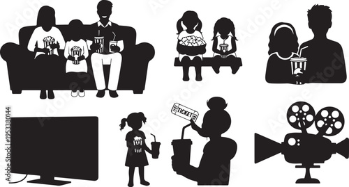 Silhouettes of diverse people in various social and activities socializing drinking