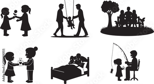 Silhouettes of diverse people in various social and interactions outdoors diversity