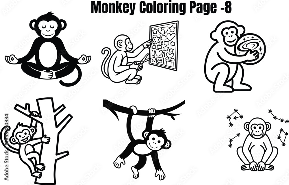 Fototapeta premium Monkey for coloring book page monkeys coloring page