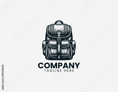 Classic backpack with front pockets black vector logo illustration isolated on white background