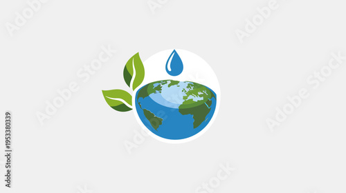 World with water drop and leaves concept for environment conservation