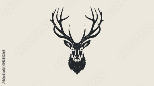 Deer head silhouette with antlers on cream background conceptual design
