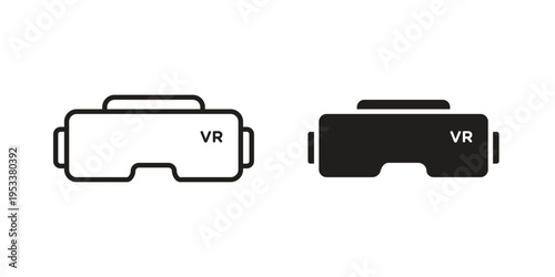 AR headset icon symbols, Solid black and editable stroke icons