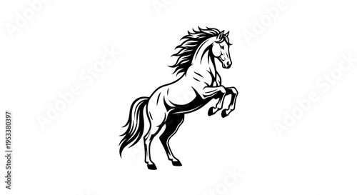 Elegant black and white horse illustration symbol of freedom and strength