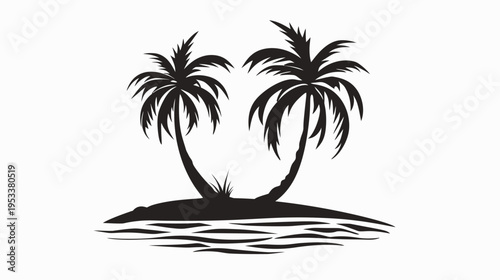 Silhouette of palm trees on island vector illustration for background