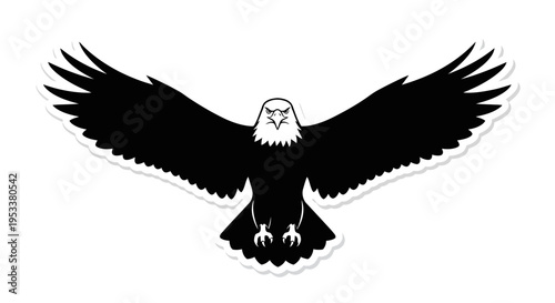 Bold eagle silhouette with outstretched wings against a clean white background