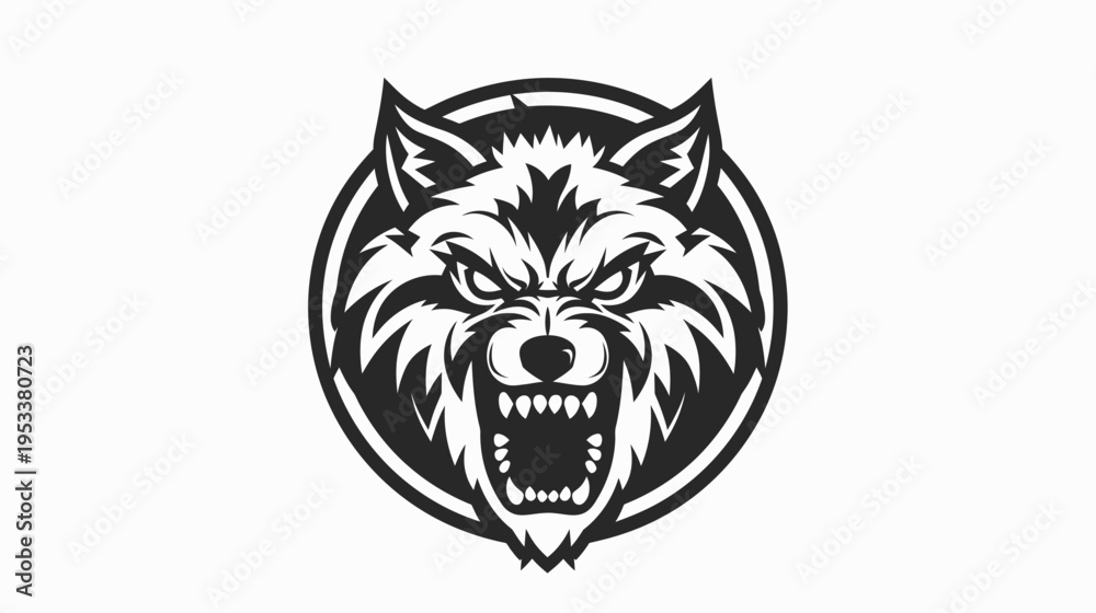 Fototapeta premium Ferocious wolf head in vector style grinning isolated on white background