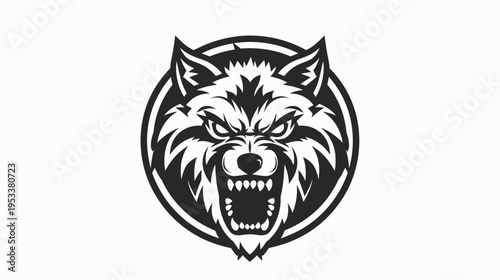 Ferocious wolf head in vector style grinning isolated on white background