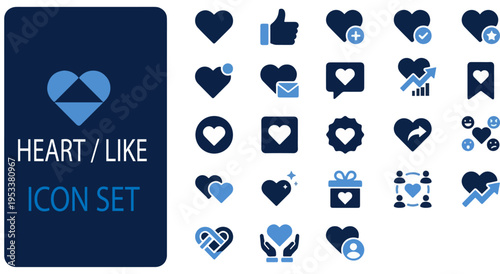 Heart and like icon set on dark gradient background for social media and digital marketing