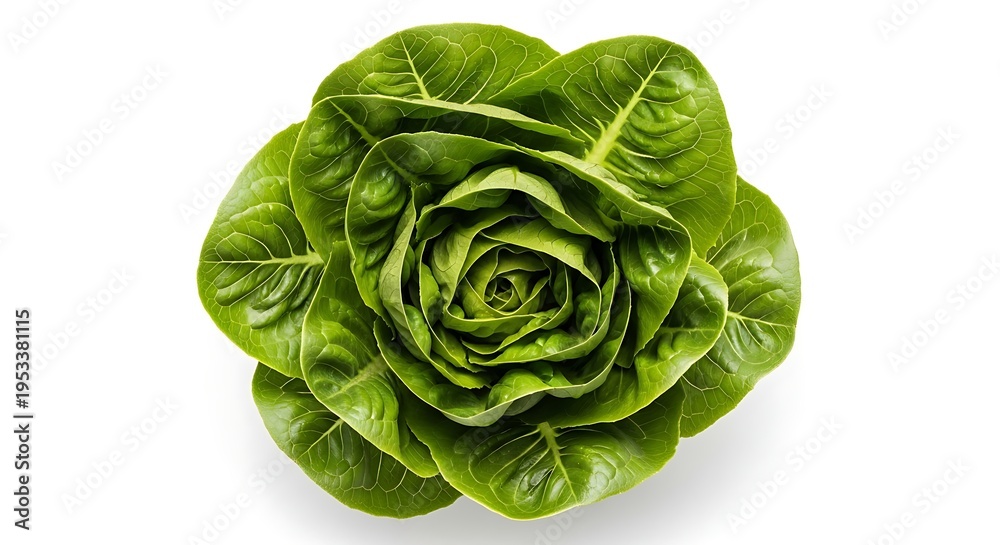 Obraz premium Fresh green romaine lettuce head on white background