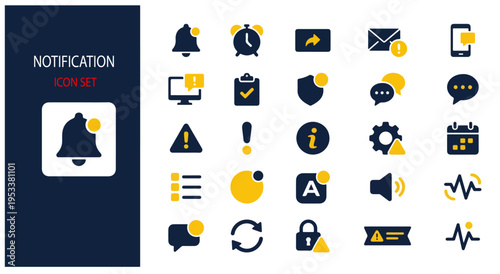 Flat design notification icon set with alert symbols for apps and web interfaces