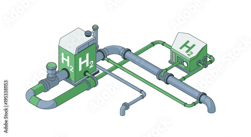 Hydrogen Production and Distribution System Illustration.