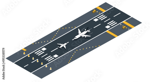 Isometric Airport Runway with Airplanes Ready for Takeoff.