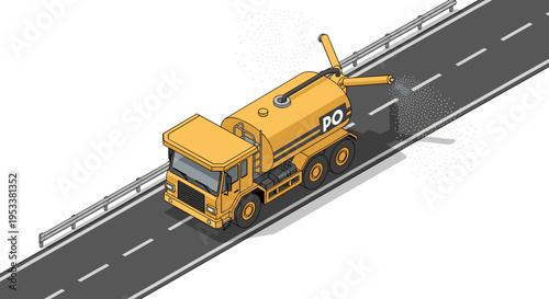 Isometric illustration of a yellow industrial vacuum truck for waste collection.