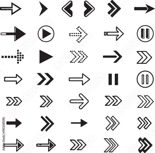Collection of black and white arrow icons for navigation and direction