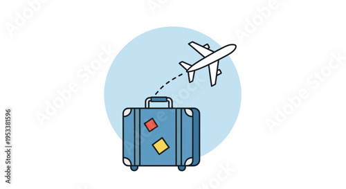Vector travel icon with suitcase and airplane