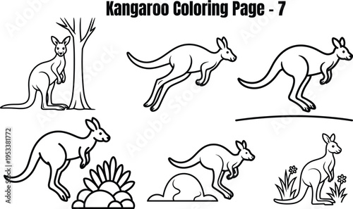 Black and white kangaroo on white background coloring page
