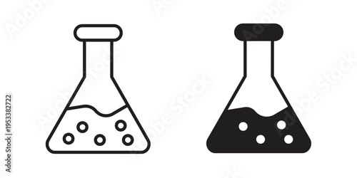 Beaker icon symbols, Solid black and editable stroke icons