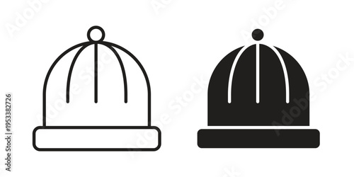 Beanie icon symbols, Solid black and editable stroke icons