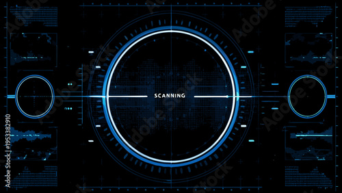 Futuristic scanning interface with a central oval display and digital details