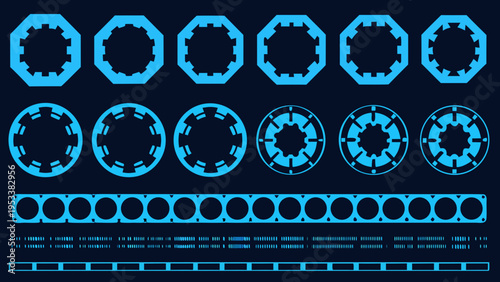 Abstract blue geometric shapes showcasing repeating patterns and technical designs